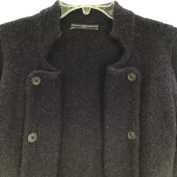Peruvianan Connection Alpaca Wool Blend Open Cardigan Sweater Navy Size XS - Picture 3 of 6